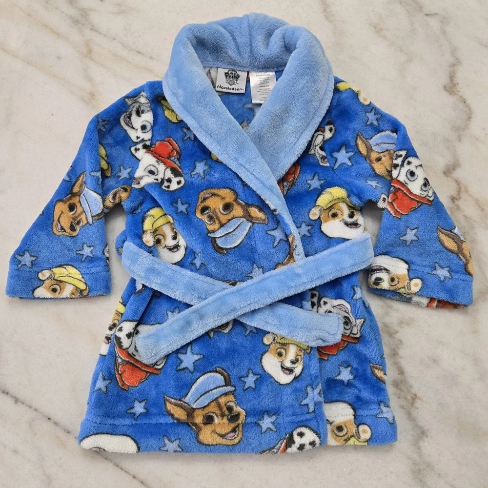 Nickelodeon Paw Patrol Cozy Fleece Bath Robe‎ Boys 2T Chase Marshall Rubble